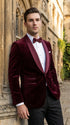 Men’s Burgundy with Burgundy Lapel Velvet Dinner Jacket – Shawl Lapel Tuxedo Blazer for Weddings & Formal Events