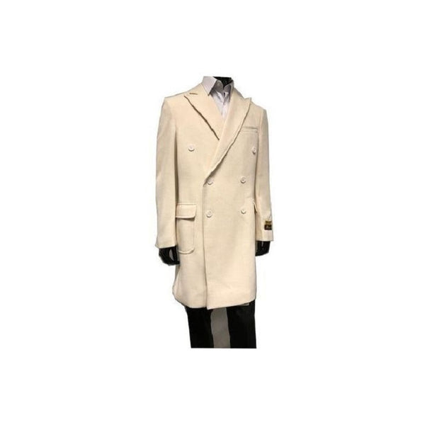 Men's Double Breasted Wool Cashmere Cream Coat Knee Length