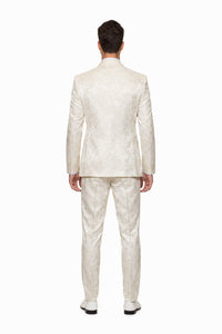 Men’s Champaign Ivory  Jacquard Paisley Tuxedo Suit with Satin Shawl Lapel – Elegant Wedding and Prom Outfit By Rossiman