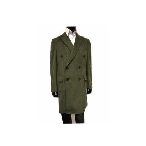 Men's Double Breasted Green Wool Cashmere Coat Knee Length