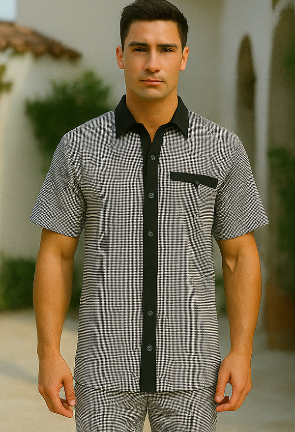 Men’s Houndstooth Walking Suit by Dreams by Zacchi – 2 Piece Lei sure Set in black/white- $99