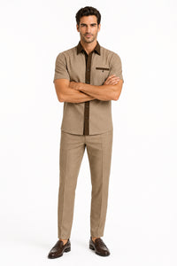 Mens Houndstooth Walking Suit by Dreams by Zacchi – 2 Piece Lei sure Set in brown/tan-99