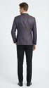 Men’s Navy Blue Plum Burgundy and Gold Jacquard Blazer – Elegant Two Button Formal Dinner Jacket Sport Coat Paisley Floral