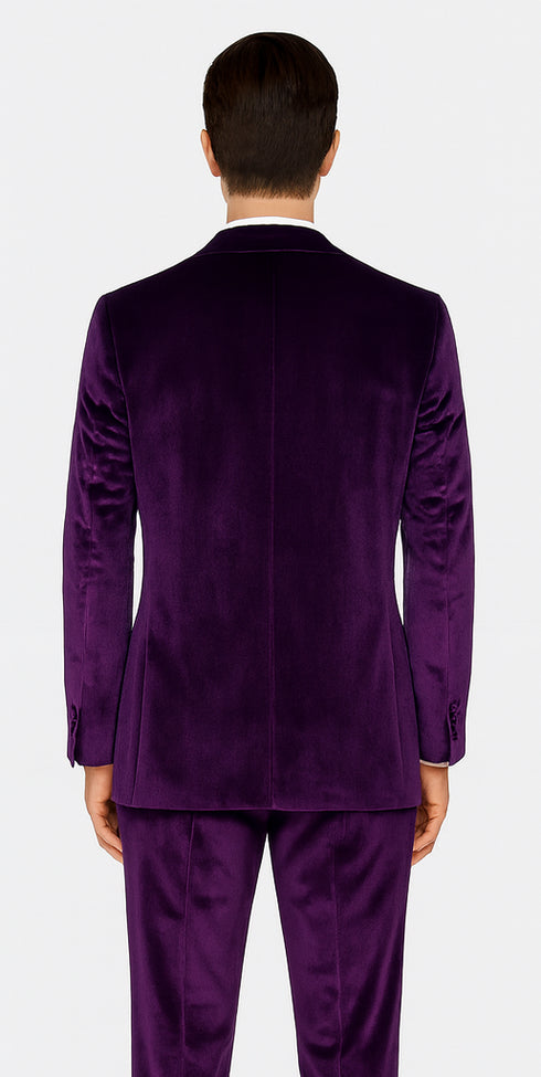 Tazzio Men’s Purple Velvet Tuxedo Style Suit – Peak Lapel Slim Fit 2-Piece Set