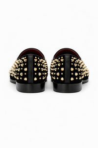 Men’s Studded Velvet Loafers – Designer Party and Prom Dress Shoes with Gold and Silver Spikes