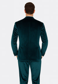 Tazzio Men’s Teal Velvet Suit – Skinny Fit 2-Piece Peak Lapel Formal Set