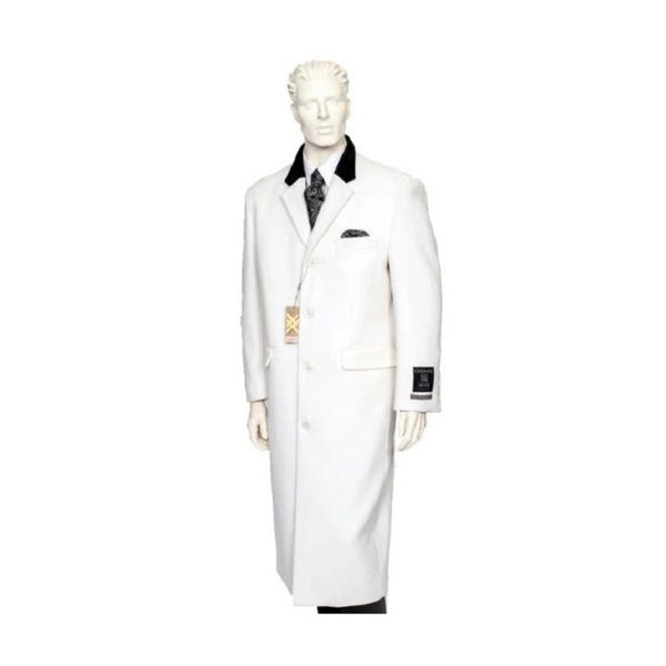 Mens White One Chest Pocket Full Length Coat Duster