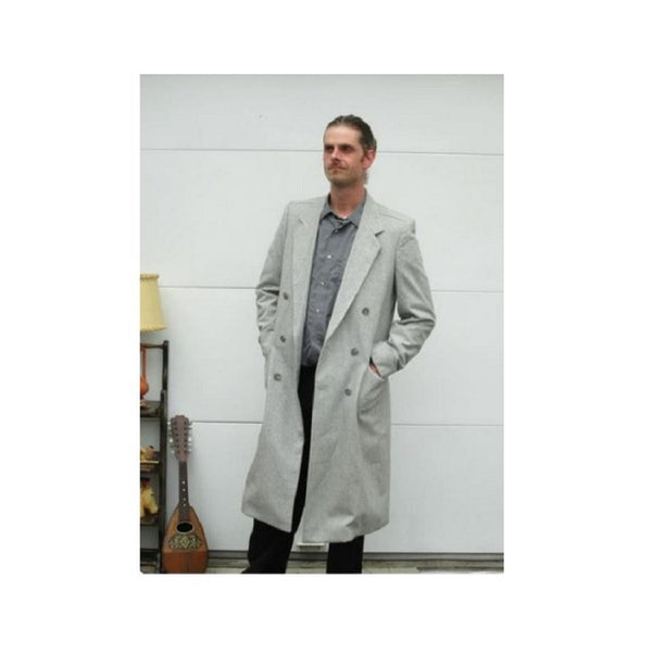 TOPCOAT-MENS WOOL LIGHT GREY DOUBLE BREASTED OVERCOAT