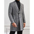 Men's Black and White Houndstooth Lapel Collar Single Breasted Tweed Overcoat