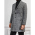 Men's Black and White Houndstooth Lapel Collar Single Breasted Tweed Overcoat