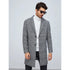 Men's Black and White Houndstooth Pattern Lapel Neck Overcoat