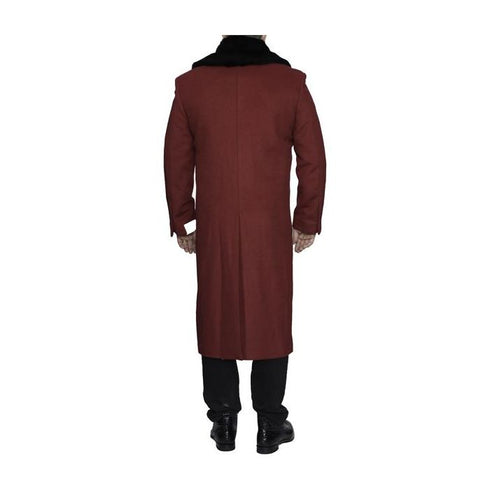 Men's Burgundy Overcoat 3 Button Full Length Wool Dress Top Coat