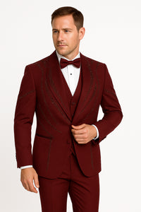 Men’s Burgundy Italian Wool 3-Piece Modern Formal Tuxedo