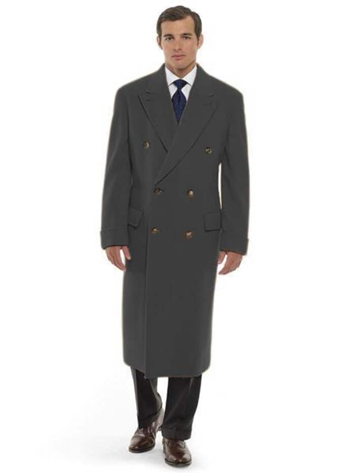Men's Dress Coat 44 Inch Long Length Dark Grey Double Breasted Wool Blend Overcoat Dark Grey / Coat Size 38 Men's Dress Coat 44 Inch Long Length Dark Grey Double Breasted Wool Blend Overcoat Dark Grey / Coat Size 38