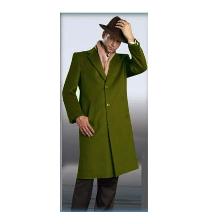 Mens Dress Coat Button Style Wool Winter Olive Green Overcoat