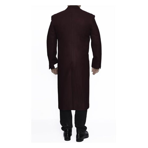 Men's Dress Coat Full Length Wool Dress Top Coat / Overcoat in Burgundy ~ Wine ~ Maroon Color