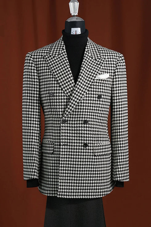 Men’s Houndstooth Wool Blazer | Black & White Modern Fit Sport Coat