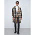 Men's Khaki Plaid Lapel Neck Double Breasted Overcoat