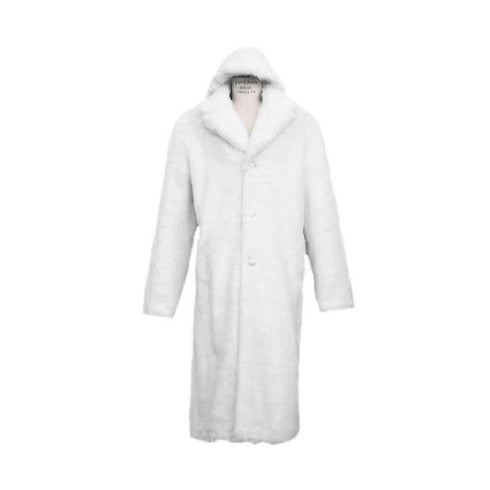 Mens Long Length Faux Fur Coat Arctic White