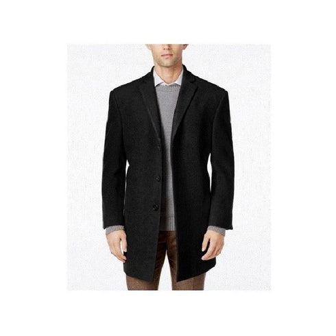 Men's Black Wool Three Button Designer Men's Wool Men's Peacoat Sale Long Jacket Wool Men's Carcoat - Car Coat Mid Length Three Quarter Length Coat