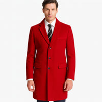 Mens Red Pea Coat-Three Quarter Wool Car Coat