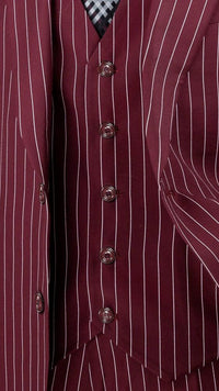 Harlem Nights Suits for Men - Mens 1920s Gangster Stripe Suit Burgundy Vest Wedding F-V2RS9