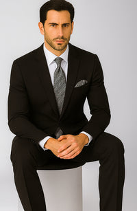 Mens 2 Button 100% Linen Suit with Elbow Patches Jacket in Black