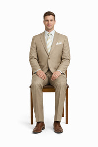 Mens 2 Button Classic Fit Pleated Pant Suit in Khaki