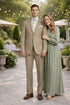Mens 2 Button Classic Fit Pleated Pant Suit in Khaki