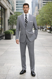 Mens 2 Button Classic Poplin Grey Suit