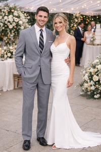 Mens 2 Button Classic Poplin Grey Suit