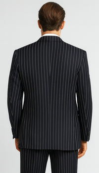 Mens 2 Button Gangster Pinstripe Pattern  Suit in Black