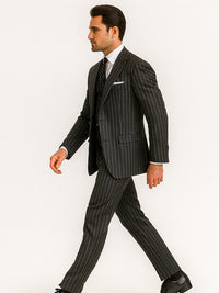 Mens 2 button Gangster Pinstripe Suit in Black & White
