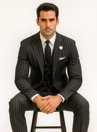 Mens 2 button Gangster Pinstripe Suit in Black & White