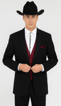 Mens 2 Button Western Cowboy Tuxedo in Black