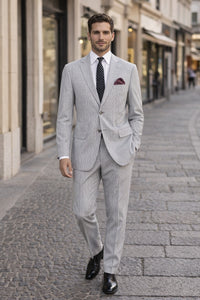 Men's 2pc Summer Seersucker Modern Fit  Black Suit