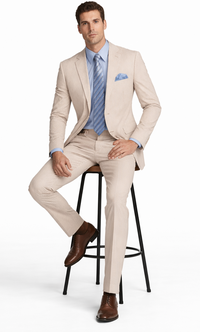 Men's 2PC Summer Seersucker Modern Fit Suit in Tan Pinstripe