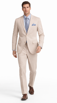 Men's 2PC Summer Seersucker Modern Fit Suit in Tan Pinstripe