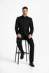 Mens 5 Button Mandarin Collar Tuxedo Suit in Black