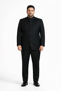 Mens 5 Button Mandarin Collar Tuxedo Suit in Black