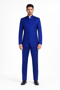 Mens 5 Button Mandarin Collar Tuxedo Suit in Navy