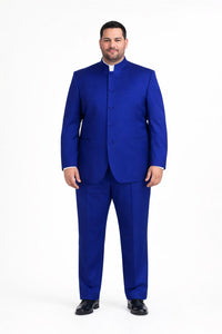 Mens 5 Button Mandarin Collar Tuxedo Suit in Navy