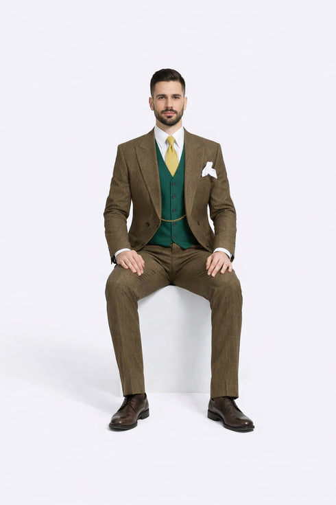 Al Capone Outfit for Men Brown Double Breasted Suit $179 + Hunter Green Vest $59