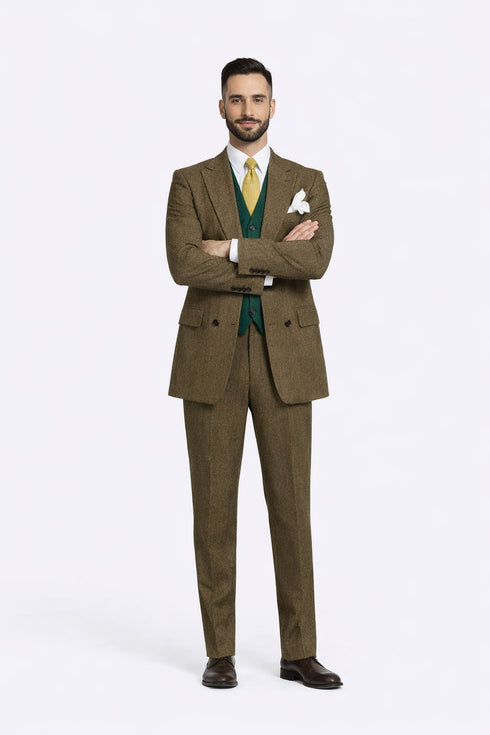 Al Capone Outfit for Men Brown Double Breasted Suit $179 + Hunter Green Vest $59