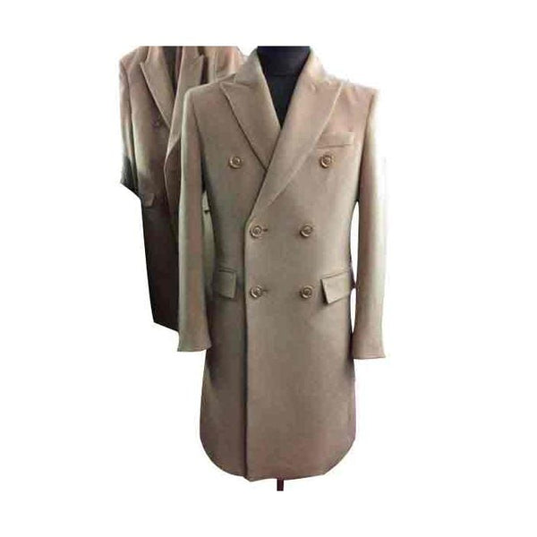 LAPEL 6 BUTTONS BEIGE MENS LONG WOOL OVERCOAT