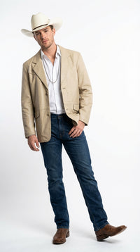 Mens Beige Sand Bone Real Leather Cowboy Western Blazer – Classic Western Style Leather Jacket Casual Formal Ranch Coat for Men