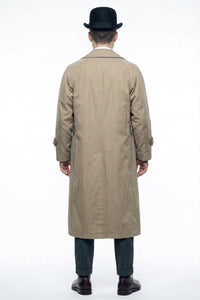 Mens Beige Vintage Style Trenchcoat Overcoat + Suit + Hat – Classic Long Trench Coat Inspired by Peaky Blinders Formal 1920s Package