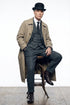 Mens Beige Vintage Style Trenchcoat Overcoat + Suit + Hat – Classic Long Trench Coat Inspired by Peaky Blinders Formal 1920s Package