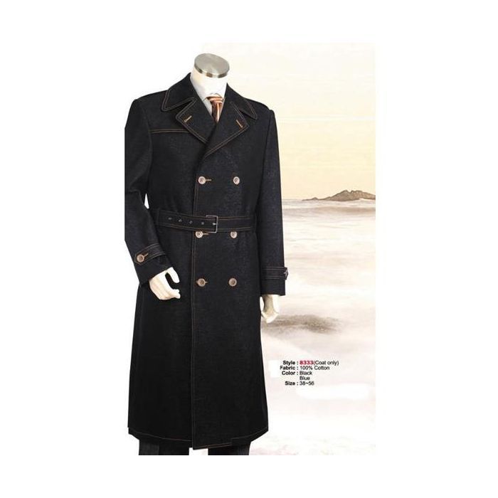 Mens Big and Tall Trench Coat Closure Trench Coat Black Long Trench