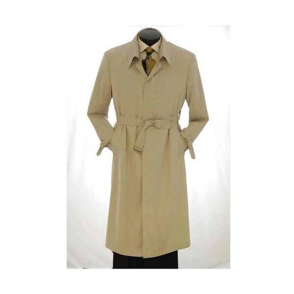 FULL LENGTH KHAKI TRENCH COAT MENS RAIN COAT WITH BELTED